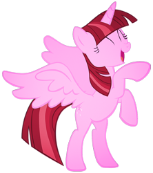 Size: 841x949 | Tagged: artist needed, safe, derpibooru import, twilight sparkle, twilight sparkle (alicorn), alicorn, pony, ^^, bipedal, emoticlone, eyes closed, female, full body, horn, mare, open mouth, open smile, rearing, recolor, simple background, smiling, solo, spread wings, transparent background, wings