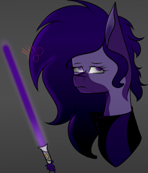 Size: 1503x1756 | Tagged: safe, artist:thecommandermiky, derpibooru import, oc, oc:miky command, pony, bust, clothes, lightsaber, neutral, simple background, solo, star wars, weapon