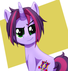 Size: 2560x2660 | Tagged: safe, artist:whitequartztheartist, derpibooru import, oc, oc:twilight garrison, unicorn, commission, simple background, solo