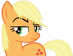 Size: 884x686 | Tagged: safe, artist:kingbases, artist:twilyisbestpone, derpibooru import, applejack, earth pony, pony, alternate hairstyle, applejack is not amused, base used, female, frown, looking at something, mare, missing accessory, raised eyebrow, simple background, solo, transparent background, unamused