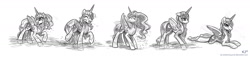 Size: 2200x500 | Tagged: safe, artist:kp-shadowsquirrel, derpibooru import, princess luna, alicorn, pony, female, grayscale, monochrome, sketch, sketch dump, solo, water, wet, wet mane