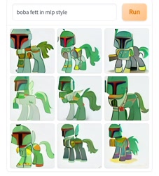 Size: 1080x1188 | Tagged: safe, derpibooru import, machine learning generated, pony, armor, boba fett, crossover, dall·e mini, ponified, rule 85, star wars