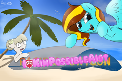 Size: 2988x2007 | Tagged: safe, artist:tetrapony, derpibooru import, oc, oc only, oc:ilovekimpossiblealot, oc:mission belle, earth pony, pegasus, pony, beach, earth pony oc, female, mare, pacific ponycon, pacific ponycon 2016, pegasus oc