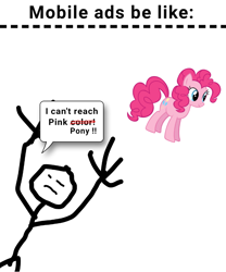 Size: 694x834 | Tagged: safe, derpibooru import, pinkie pie, earth pony, pony, :c, crappy art, female, frown, male, mare, meme, mobile ads, mobile ads be like, simple background, stick figure, white background