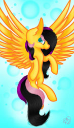 Size: 600x1024 | Tagged: safe, artist:prettyshinegp, derpibooru import, oc, oc only, pegasus, pony, abstract background, female, mare, pegasus oc, signature, solo, spread wings, wings