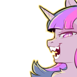 Size: 1159x1159 | Tagged: safe, artist:cold-blooded-twilight, derpibooru import, part of a set, chest fluff, cold blooded twilight, female, looking at you, open mouth, sharp teeth, simple background, solo, teeth, transparent background