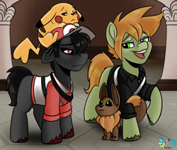 Size: 3544x3000 | Tagged: safe, artist:brainiac, derpibooru import, earth pony, pikachu, pony, doodle, eevee, green (pokemon), male, pokémon, ponified, quick draw, red (pokémon), stallion