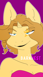 Size: 2160x3840 | Tagged: safe, artist:barnnest, oc, oc only, anthro, unicorn, anthro oc, clothes, female, mare, smirk, solo, watermark, white outline