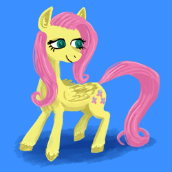 Size: 877x877 | Tagged: safe, artist:necromarecy, derpibooru import, fluttershy, pegasus, pony, blue background, simple background, solo