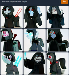 Size: 819x884 | Tagged: safe, derpibooru import, machine learning generated, pony, dall·e mini, darth sidious, emperor palpatine, machine learning abomination, neural network, ponified, star wars