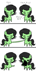 Size: 562x1119 | Tagged: safe, artist:seafooddinner, derpibooru import, oc, oc only, oc:anon filly, earth pony, pony, 3 panel comic, agony, comic, duo, exposed nerve, female, filly, foal, pain, screaming, simple background, this ended in pain