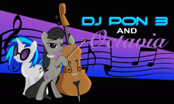 Size: 3162x1897 | Tagged: safe, artist:greenmachine987, derpibooru import, dj pon-3, octavia melody, vinyl scratch, earth pony, pony, unicorn, bipedal, cello, dj pon 3 vs octavia melody (rio 2011), female, headphones, mare, musical instrument, rio (2011), wallpaper