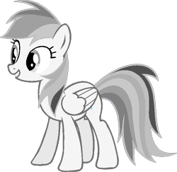 Size: 684x666 | Tagged: safe, artist:josephlu2021, derpibooru import, oc, oc only, oc:gray awesome dash, pegasus, pony, female, fixed, folded wings, full body, grin, hooves, mare, monochrome, pegasus oc, pony oc, reaction, reupload, simple background, smiling, solo, standing, tail, transparent background, wings