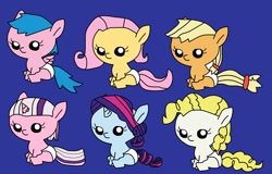 Size: 1848x1184 | Tagged: safe, artist:pokemonlpsfan, derpibooru import, applejack (g1), firefly, posey, sparkler (g1), surprise, twilight (g1), earth pony, pegasus, pony, unicorn, g1, g4, baby, baby pony, diaper, female, filly, foal, g1 six, g1 to g4, generation leap, horn, sitting, spread wings, wings