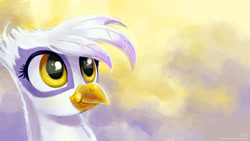 Size: 1920x1080 | Tagged: safe, alternate version, artist:kp-shadowsquirrel, derpibooru import, gilda, griffon, :t, bust, female, portrait, smiling, solo, wallpaper