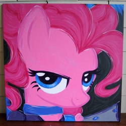 Size: 2000x2000 | Tagged: safe, artist:kp-shadowsquirrel, derpibooru import, pinkie pie, pony, over a barrel, acrylic painting, bust, clothes, dress, lidded eyes, looking at you, portrait, raised hoof, raised leg, saloon dress, saloon pinkie, solo, traditional art