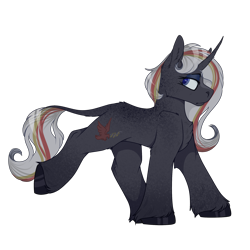 Size: 2300x2300 | Tagged: safe, artist:molars, derpibooru import, oc, oc only, oc:velvet remedy, classical unicorn, unicorn, fallout equestria, black fur, cloven hooves, eyeshadow, fallout, leonine tail, long mane, makeup, redesign, simple background, solo, transparent background, unshorn fetlocks