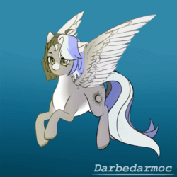 Size: 900x900 | Tagged: safe, artist:darbedarmoc, derpibooru import, oc, oc:solar eclipse, pegasus, pony, animated, colored wings, flying, gif, solo, two toned wings, wings