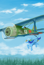 Size: 1440x2160 | Tagged: artist needed, safe, derpibooru import, rainbow dash, human, pegasus, pony, biplane, fanfic art, flying, i-153, plane, valery chkalov