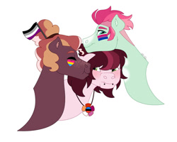 Size: 1280x1024 | Tagged: safe, artist:itstechtock, derpibooru import, oc, oc only, oc:petunia, oc:soubrette, oc:zippy zinnia, pony, female, mare, pride, pride flag, simple background, white background