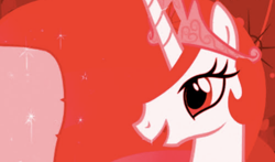 Size: 504x297 | Tagged: safe, derpibooru import, princess celestia, alicorn, pony, crown, female, gem, horn, jewelry, mare, red filter, regalia, scroll, smiling, sparkles