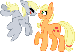 Size: 447x312 | Tagged: safe, artist:junetheicecat, derpibooru import, applejack, derpy hooves, derpyjack, female, lesbian, lesbian couple, shipping, simple background, white background