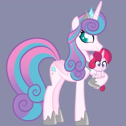 Size: 2048x2048 | Tagged: safe, artist:chelseawest, derpibooru import, princess flurry heart, oc, oc:mi amore rose heart, alicorn, pony, adult, alicorn oc, baby, baby pony, female, foal, horn, mother and child, mother and daughter, offspring, offspring's offspring, older, older flurry heart, parent and child, parent:oc:silk tie, parent:princess flurry heart, parents:canon x oc, petalverse, wings