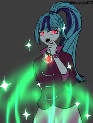 Size: 768x1024 | Tagged: safe, artist:mugitya012, derpibooru import, sonata dusk, equestria girls, clothes, female, gem, gray background, negative energy, simple background, siren gem, solo