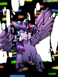 Size: 768x1024 | Tagged: safe, artist:mugitya012, derpibooru import, twilight sparkle, twilight sparkle (alicorn), alicorn, pony, corrupted, female, horn, mare, pibby, solo, wings