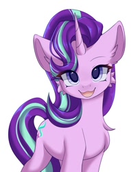 Size: 802x1048 | Tagged: safe, artist:distant_sound_, derpibooru import, starlight glimmer, pony, unicorn, :3, cheek fluff, chest fluff, cute, female, glimmerbetes, looking at you, mare, open mouth, open smile, simple background, smiling, smiling at you, solo, white background