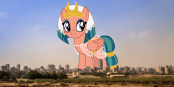 Size: 1920x960 | Tagged: safe, artist:sketchmcreations, artist:thegiantponyfan, derpibooru import, somnambula, pegasus, pony, cairo, clothes, egypt, female, folded wings, giant pegasus, giant pony, giantess, grin, highrise ponies, irl, looking at you, macro, mare, mega giant, photo, ponies in real life, see-through, smiling, story included, wings