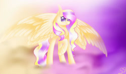 Size: 1280x750 | Tagged: safe, artist:prettyshinegp, derpibooru import, oc, oc only, pegasus, pony, abstract background, female, mare, pegasus oc, raised hoof, raised leg, signature, solo