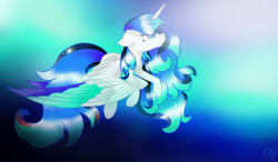 Size: 1280x750 | Tagged: safe, artist:prettyshinegp, derpibooru import, oc, oc only, alicorn, pony, alicorn oc, female, flying, horn, mare, signature, solo, wings