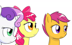 Size: 2048x1280 | Tagged: safe, artist:zokoira, derpibooru import, apple bloom, scootaloo, sweetie belle, earth pony, pegasus, unicorn, cutie mark crusaders, simple background, white background