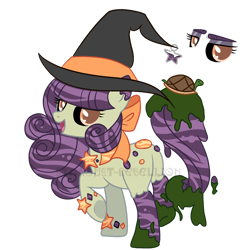 Size: 1600x1600 | Tagged: safe, artist:stardust-rebellion, derpibooru import, oc, original species, pony, turtle, aqua equos, base used, bow, closed species, hair bow, hat, moss, simple background, solo, transparent background, watermark, witch hat