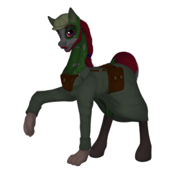 Size: 3500x3500 | Tagged: safe, alternate version, artist:ghost3280, derpibooru import, oc, oc only, oc:well geboren, dog, dog pony, earth pony, original species, pony, bag, boots, clothes, gloves, hat, multiple variants, saddle bag, shoes, simple background, solo, transparent background, trenchcoat