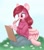 Size: 937x1055 | Tagged: safe, artist:melodylibris, oc, oc only, anthro, pegasus, pony, unguligrade anthro, anthro oc, clothes, cute, daisy (flower), female, flower, grass, kneeling, mare, pants, pencil, sketchpad, solo, sweater