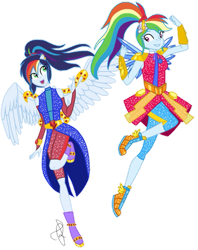 Size: 1024x1291 | Tagged: safe, artist:ilaria122, derpibooru import, rainbow dash, oc, equestria girls, clothes, crystal guardian, duo, female, mother and child, mother and daughter, offspring, parent and child, parent:rainbow dash, parent:soarin', parents:soarindash, ponied up, simple background, solo, transparent background