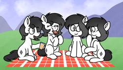 Size: 1920x1090 | Tagged: safe, artist:thebadbadger, derpibooru import, oc, oc:peppermint yorkie, earth pony, picnic, picnic blanket