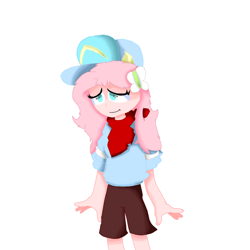 Size: 1586x1586 | Tagged: safe, derpibooru import, fluttershy, equestria girls, bandana, cap, clothes, crossover, hat, hoodie, shorts