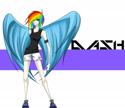 Size: 2729x2361 | Tagged: safe, artist:tao-mell, derpibooru import, rainbow dash, human, clothes, female, humanized, solo, winged humanization, wings