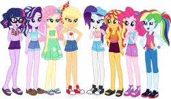 Size: 1920x1113 | Tagged: safe, artist:emeraldblast63, derpibooru import, applejack, fluttershy, pinkie pie, rainbow dash, rarity, sci-twi, starlight glimmer, sunset shimmer, twilight sparkle, equestria girls, bandana, bare shoulders, baseball cap, belly button, cap, clothes, converse, female, flip flops, hair accessory, hairband, hairclip, hat, humane five, humane seven, humane six, midriff, sandals, shoes, simple background, sleeveless, slippers, sneakers, stupid sexy applejack, stupid sexy fluttershy, stupid sexy pinkie, stupid sexy rainbow dash, stupid sexy rarity, stupid sexy sci-twi, stupid sexy starlight glimmer, stupid sexy sunset shimmer, stupid sexy twilight, transparent background