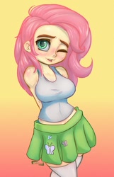 Size: 773x1200 | Tagged: safe, artist:inkypuso, derpibooru import, fluttershy, equestria girls, adorasexy, blushing, blushing profusely, breasts, clothes, cute, hootershy, looking at you, miniskirt, one eye closed, sexy, shyabetes, skirt, solo, stockings, tanktop, thigh highs, wink, winking at you, zettai ryouiki