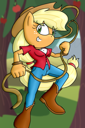 Size: 1200x1800 | Tagged: safe, artist:flash equestria photography, derpibooru import, applejack, anthro, lasso, mobian, rope, solo, sonic the hedgehog (series), sonicified