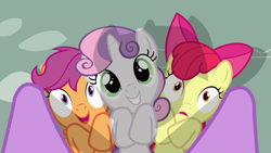 Size: 1280x720 | Tagged: safe, derpibooru import, screencap, apple bloom, scootaloo, sweetie belle, twilight sparkle, unicorn twilight, earth pony, pegasus, pony, unicorn, hearts and hooves day (episode), season 2, adorabloom, cute, cutealoo, cutie mark crusaders, cutie mark cuties, diasweetes, female, filly, foal, hoof on chest, mare, offscreen character, smiling