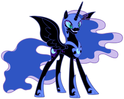 Size: 2716x2166 | Tagged: safe, artist:sketchmcreations, derpibooru import, nightmare moon, alicorn, pony, a royal problem, armor, female, grin, helmet, mare, peytral, simple background, smiling, spread wings, transparent background, vector, wings