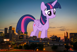 Size: 1920x1289 | Tagged: safe, artist:skie-vinyl, artist:thegiantponyfan, derpibooru import, twilight sparkle, twilight sparkle (alicorn), alicorn, pony, female, giant alicorn, giant pony, giantess, highrise ponies, irl, macro, mare, mega giant, mega twilight sparkle, minneapolis, minnesota, photo, ponies in real life, twizilla