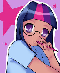 Size: 618x748 | Tagged: safe, artist:imoaa, derpibooru import, twilight sparkle, human, humanized, simple background, solo