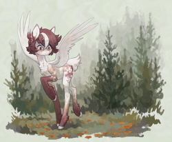 Size: 3041x2500 | Tagged: safe, artist:koviry, derpibooru import, oc, oc only, deer, deer pony, original species, pegasus, pony, chest fluff, commission, long legs, scenery, solo, spread wings, wings