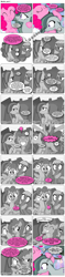 Size: 868x3684 | Tagged: safe, artist:dziadek1990, derpibooru import, edit, edited screencap, screencap, limestone pie, marble pie, pinkie pie, comic:marble, rock solid friendship, comic, conversation, dialogue, flashback, grayscale, implied cheese sandwich, monochrome, revenge, screencap comic, text